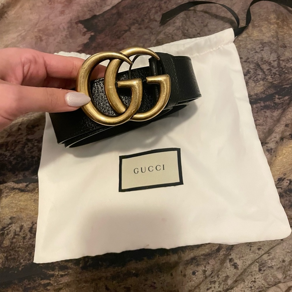 Authentic Gucci Leather belt with double G buckle